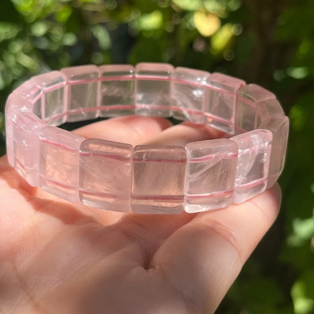 6.75 inches Stretchable high quality translucent‎ rose quartz soft bangle
